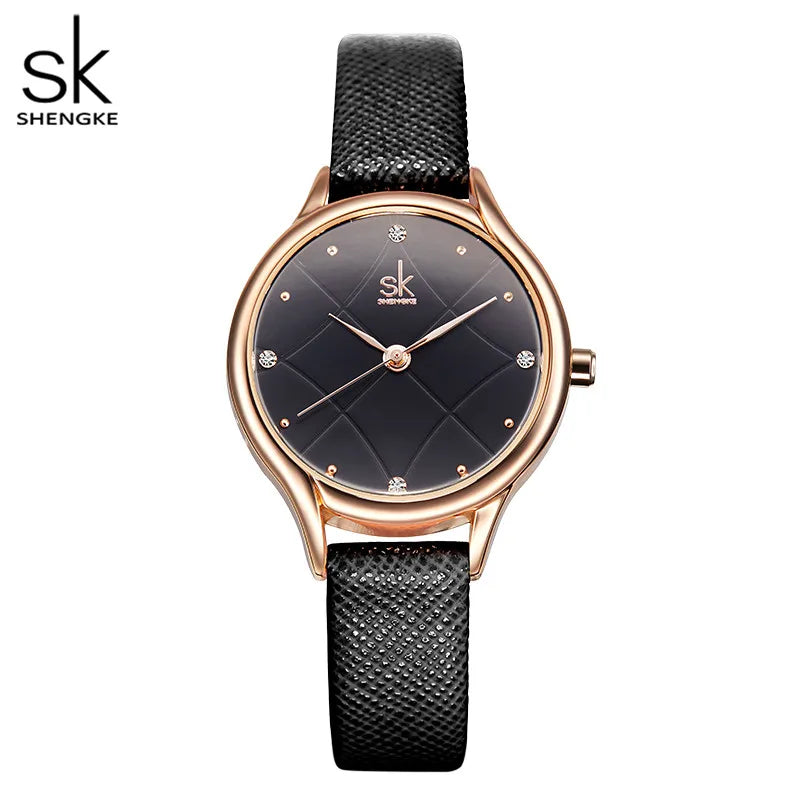 Shengke Women's Leather Wrist Watch Plaid