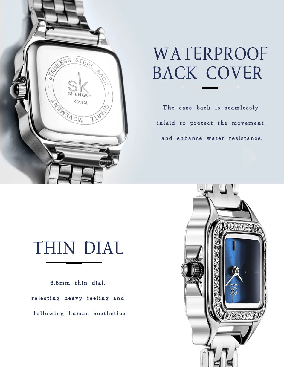 SHENGKE Elegant Silver & Gold Stainless Steel Women Watch