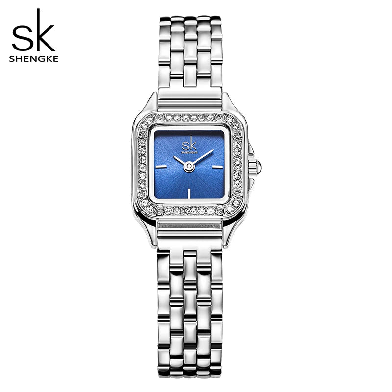 SHENGKE Elegant Silver & Gold Stainless Steel Women Watch