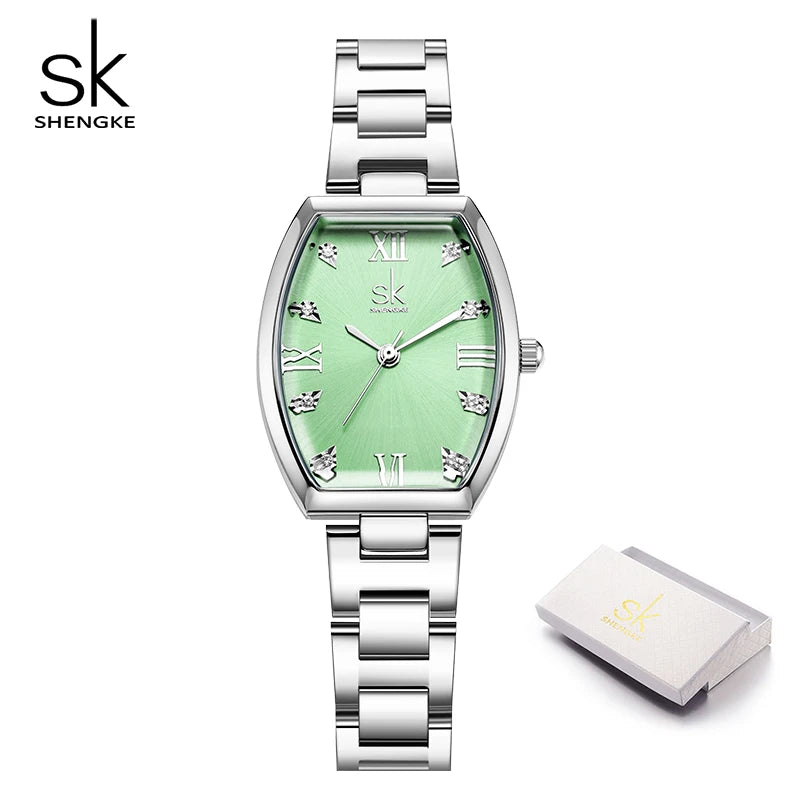 Shengke Roman Dial Stainless Steel Waterproof Women Watch