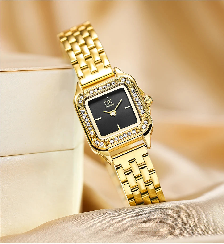 SHENGKE Elegant Silver & Gold Stainless Steel Women Watch