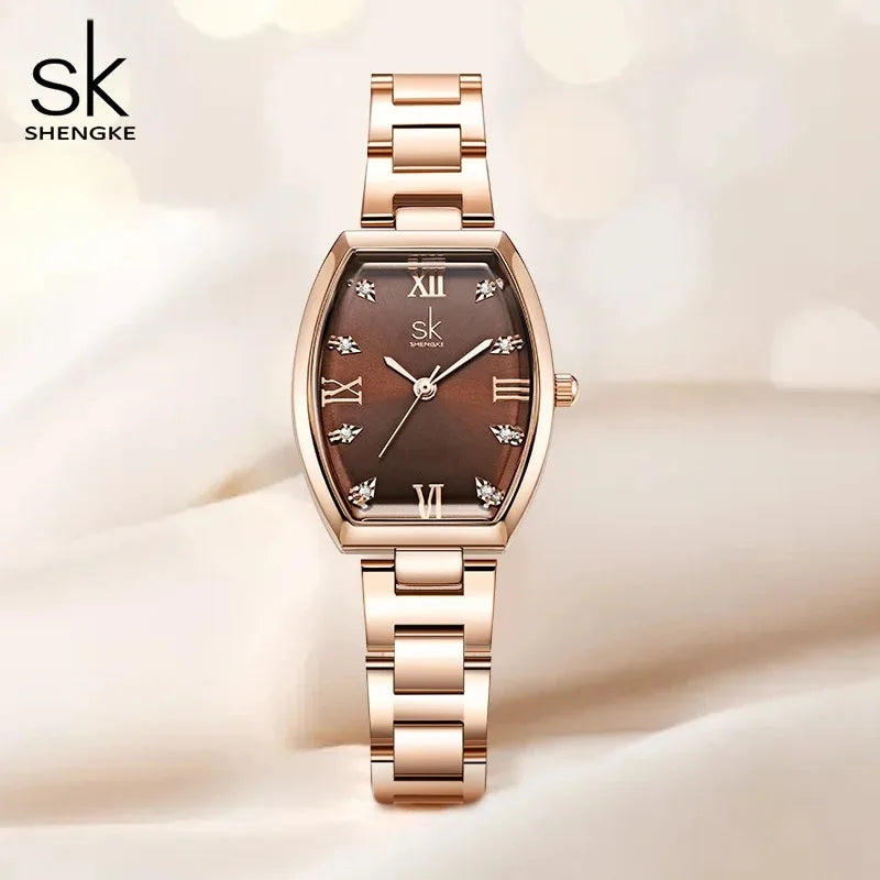 Shengke Roman Dial Stainless Steel Waterproof Women Watch