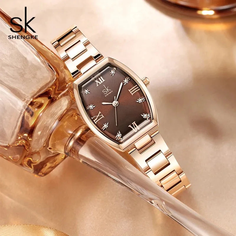 Shengke Roman Dial Stainless Steel Waterproof Women Watch