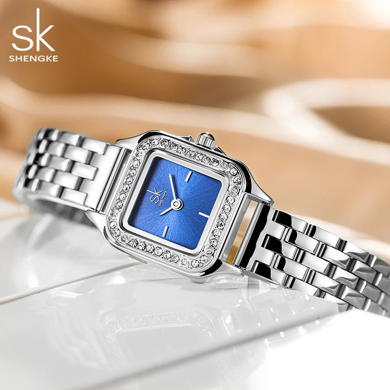 SHENGKE Elegant Silver & Gold Stainless Steel Women Watch