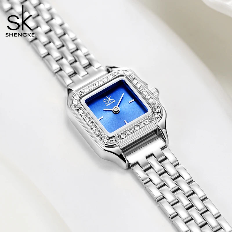 SHENGKE Elegant Silver & Gold Stainless Steel Women Watch