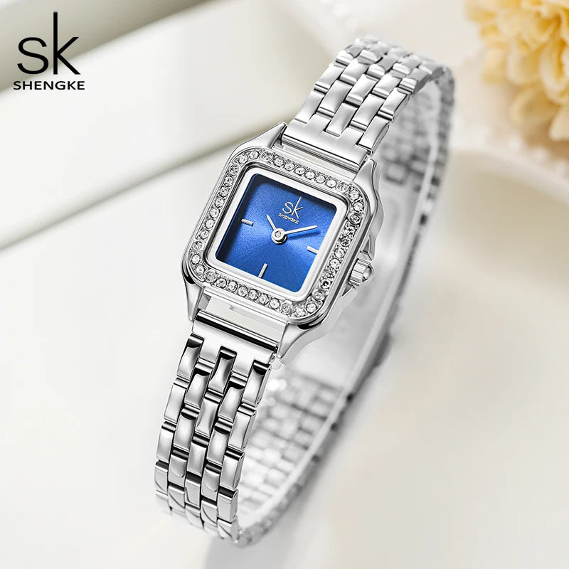 SHENGKE Elegant Silver & Gold Stainless Steel Women Watch