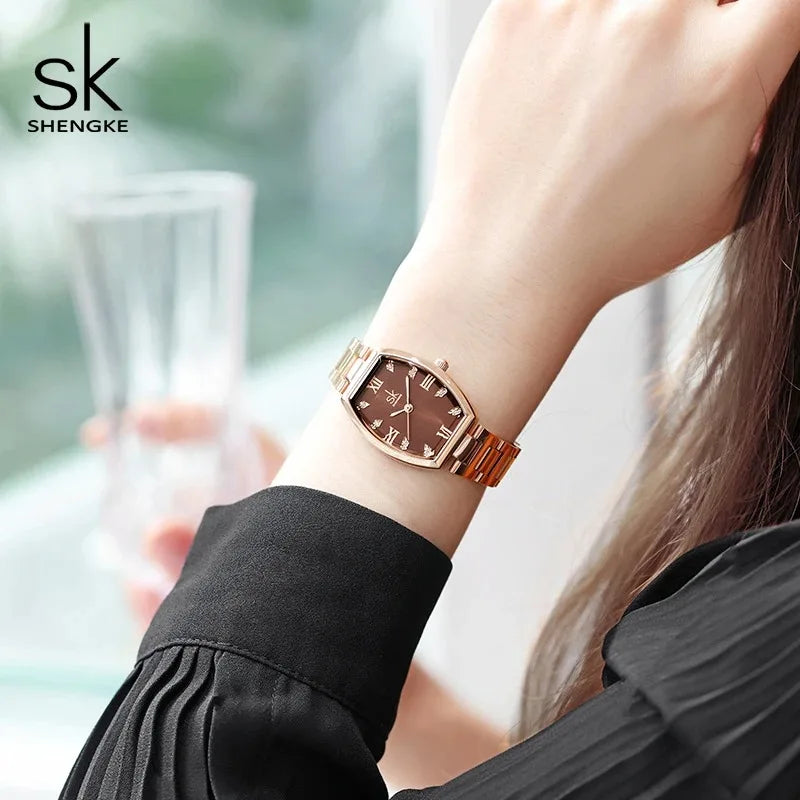 Shengke Roman Dial Stainless Steel Waterproof Women Watch