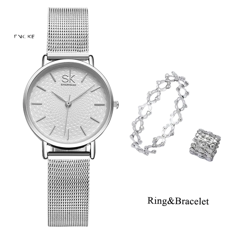 Shengke Elegant Women's Watches 2 In 1 Magic Retractable Ring Bracelet Set