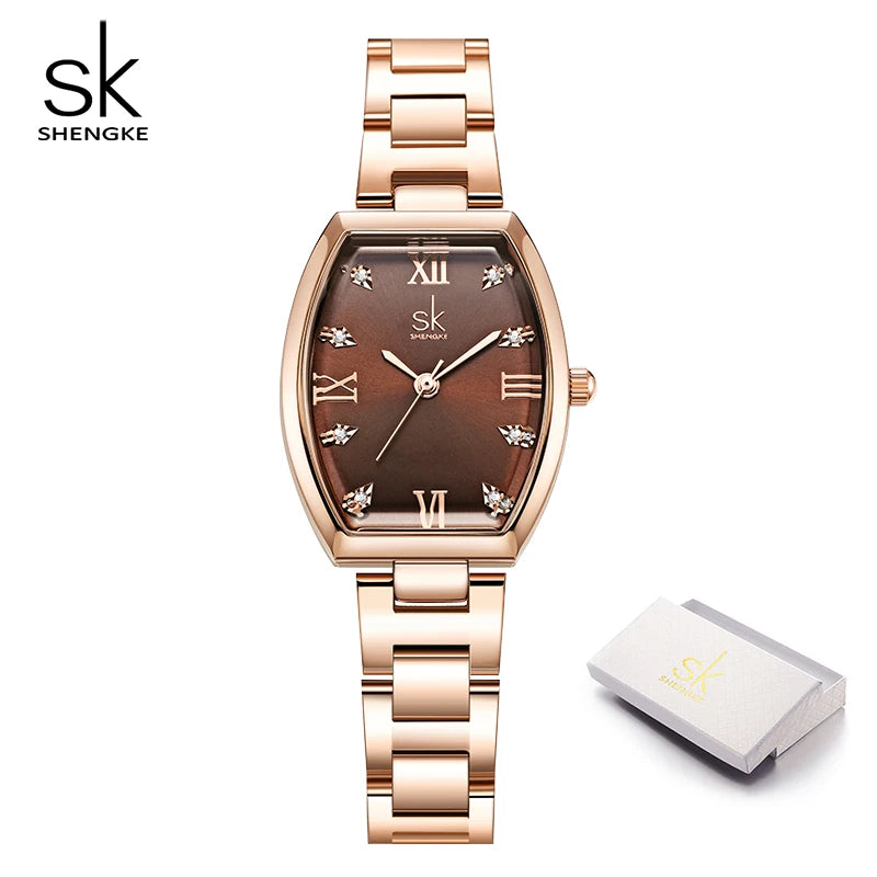 Shengke Roman Dial Stainless Steel Waterproof Women Watch
