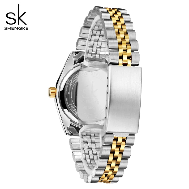 Shengke Women  Gold & Black Watch Diamond Quartz