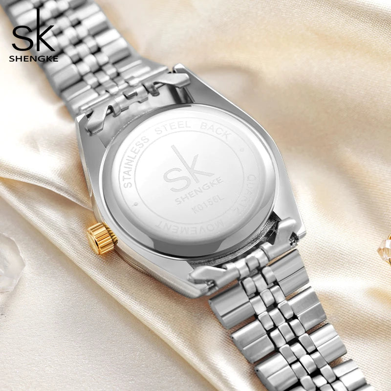 Shengke Women  Gold & Black Watch Diamond Quartz